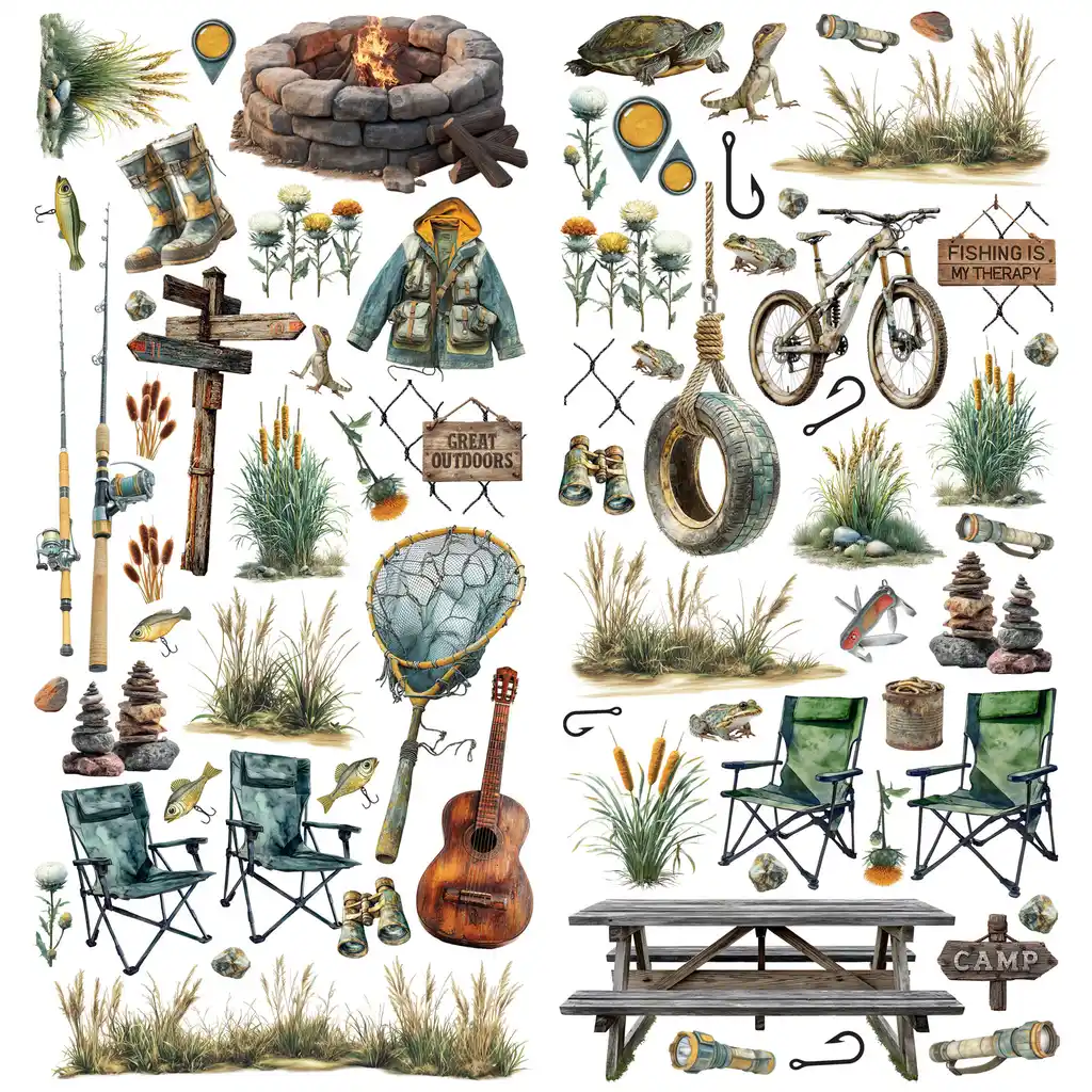 49 & Market Campfire Memories Laser Cut Fishing Elements